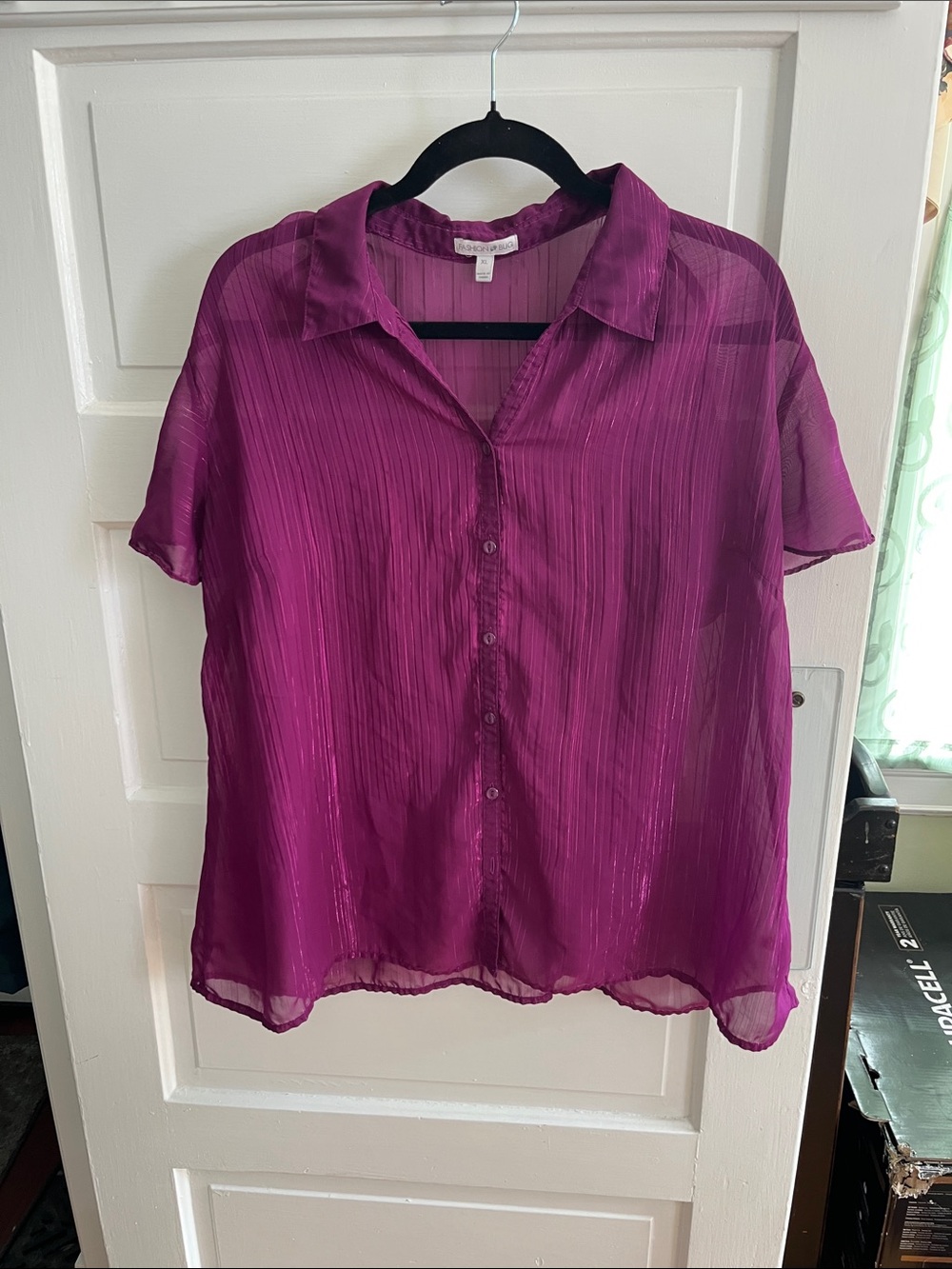 Fashion Bug Sheer Button-Up Blouse - Berry Purple